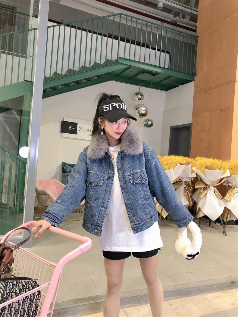 爆版冬款狐狸毛牛仔厚外套，其它，金地雪