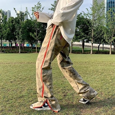 美式高街复古嘻哈拉链迷彩长裤ins潮牌hiphop直筒宽松坠感工装裤，男装工装外套，星座1013