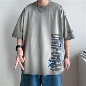 新款短袖港风模特潮牌纯手感落肩宽松胖子T恤TC3120-P33控48图片