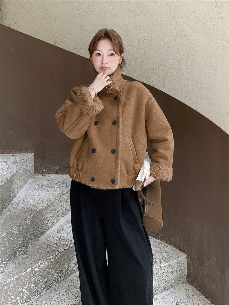 210-3290-P195-288皮毛一体双排扣加厚2025年冬季,女装短外套,浙宝210（原浙宝191）