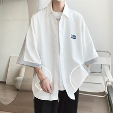 W491-P36日系复古短袖衬衫男夏季新款设计感潮流休闲半袖衬衣，男装T恤，星座911-1