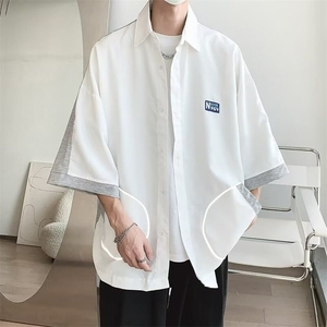 W491-P36 日系复古短袖衬衫男夏季新款设计感潮流休闲半袖衬衣图片