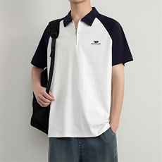夏季短袖男刺绣翻领POLO衫拼接色T恤宽松休闲半袖上衣YD33997-P40，男装Polo衫，星座310B-3