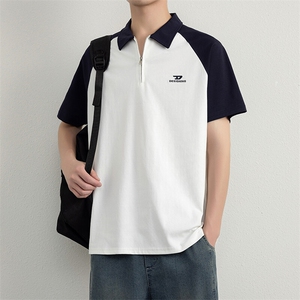 夏季短袖男刺绣翻领POLO衫拼接色T恤宽松休闲半袖上衣YD33997-P40图片