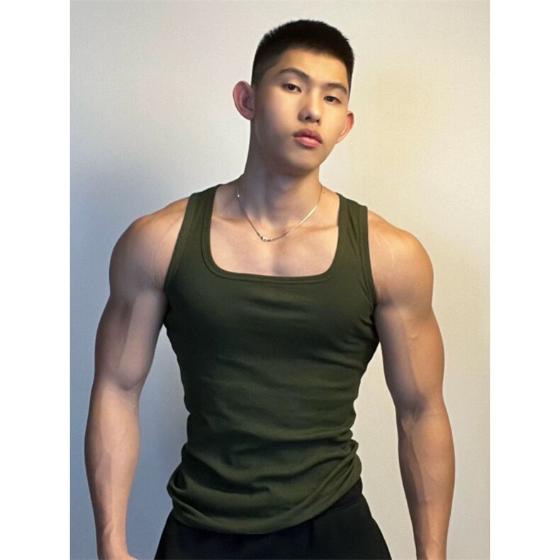 网图现货纯棉细螺纹运动健身背心方领背心BX10特P10四季可穿，男装背心/马甲，电商C310