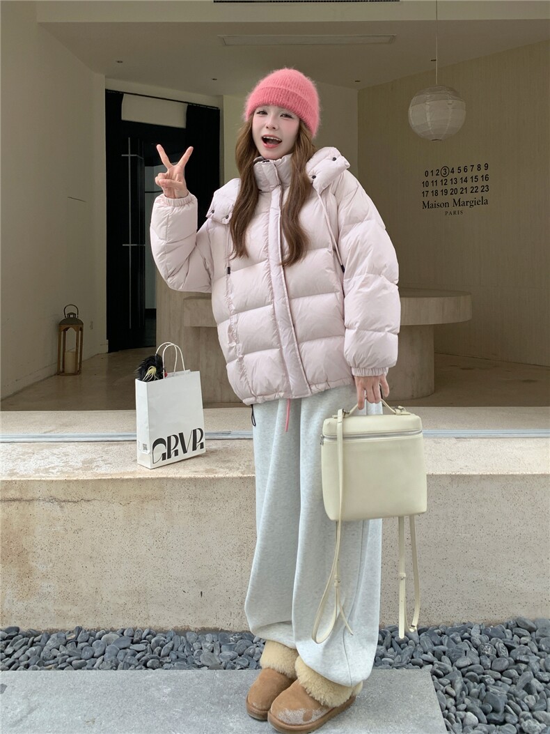 现货甜美泡芙感羽绒服外套女冬季新款韩系连帽加厚白鸭绒面包服,女装羽绒服,韩然一族