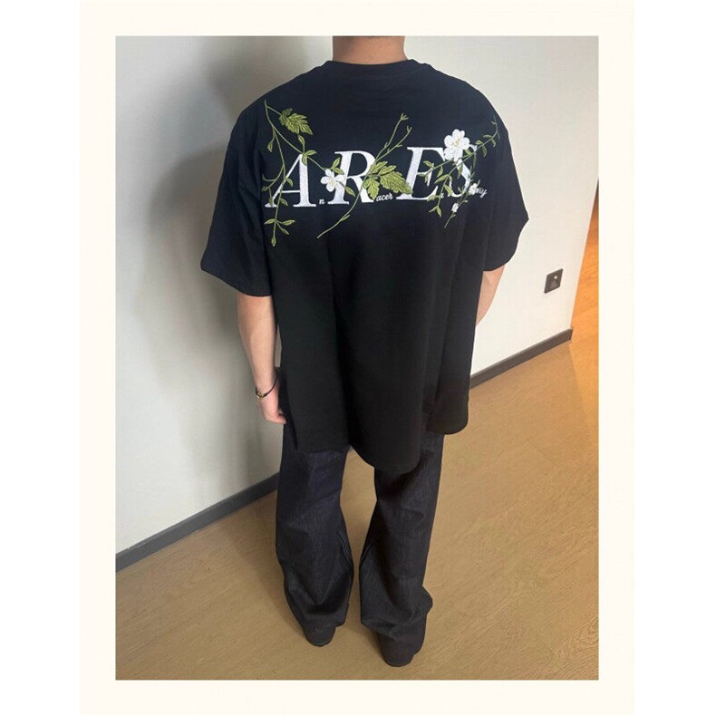 重工街头新中式花卉刺绣廓形短袖T恤男女潮百搭圆领夏装TX25,男装T恤,星座1116A（原606A-3）