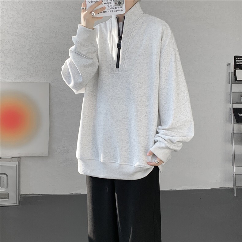 解构设计半拉链套头卫衣大码美式重磅无帽上衣秋季外套WY5119/P58，女装短外套，电商B238