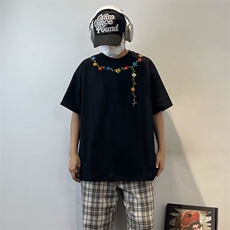 万针全刺绣工艺抖音得物高品质260克重磅纯棉双纱美式高街短袖T恤，男装T恤，电商A486-1