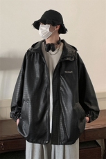 港风连帽鳄鱼纹PU皮衣大码情侣休闲冲锋衣夹克男JK8744P90控128，男装夹克，星座226-1
