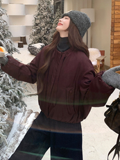 纯色圆领飘带短款休闲宽松羽绒服女保暖外套，女装羽绒服，衣秀之家