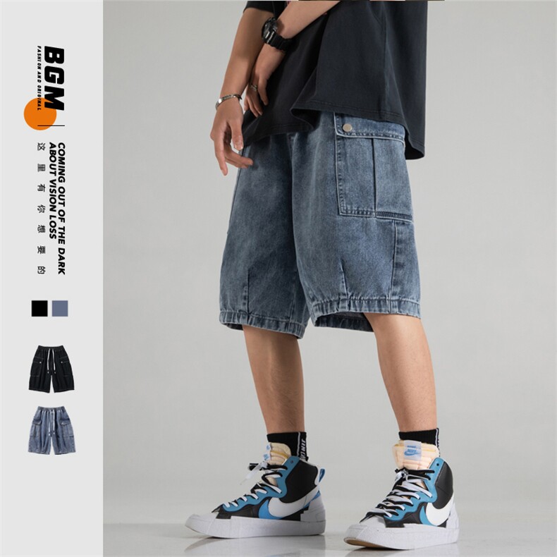 2023 夏季新款 日系无影墙大码大口袋牛仔短裤M-5X GK21222-P50图片
