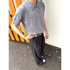 灰色麦穗纹针织短袖polo衫男款美式复古正肩t恤半袖ER5111-p52，男装Polo衫，星座1008