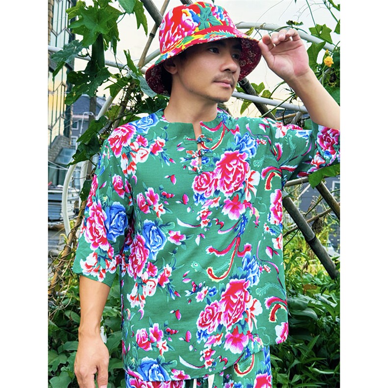 TZ340男士夏秋风大花套装大码宽松凉爽透气个性外套可作睡衣,男装休闲套装,星座115A-2