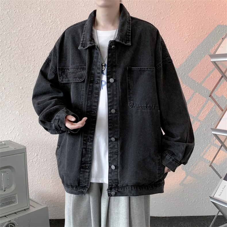 A684-P58 潮牌复古牛仔外套男2023秋季韩版潮流宽松休闲工装夹克图片