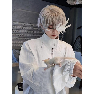 春秋半星链卫衣立领半拉链卫衣男垫肩薄上衣宽松帅气外套 W919图片