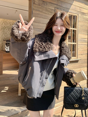 新款！羊羔毛拼接两面穿派克服外套2C133-8995-P225-K328，女装派克服，2C133