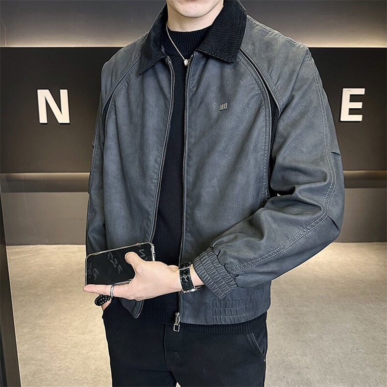 皮衣外套男2025秋季新款男装拼接夹克C317-JK515-P145,男装夹克,电商C317