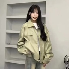G128-P60美式复古港风chic外套女2025早春PU皮衣夹克韩系高级感，男装夹克，电商B323A
