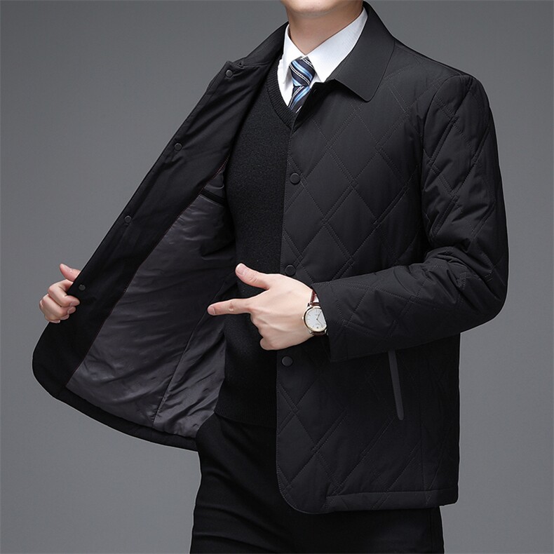 男士冬季新款棉衣商务休闲上衣中年爸爸装加厚保暖男格纹棉服外套,男装棉衣,电商B212（原钱塘6029）