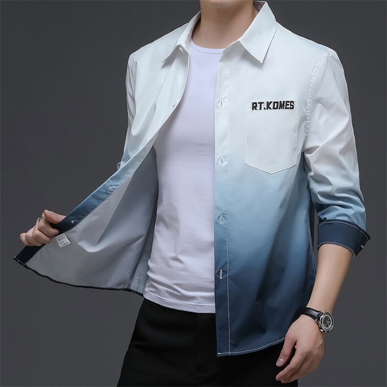 JG-C12男式2023春季新款长袖工装衬衫修身免烫衬衣P52图片