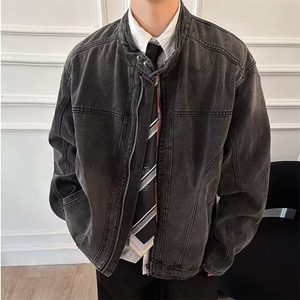 美式复古拼接牛仔外套潮牌欧美街头短款夹克机能机车服3576/P96图片