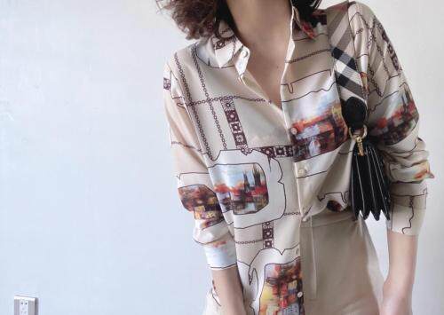 【现货】2021春季新品真丝双绉印花衬衫，女装衬衫，七七迷兰