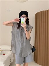 防晒套装女薄款欧洲站夏季2022新款欧货衬衫阔腿短裤两件，女装职业装，香丽迪1