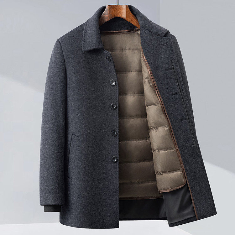 2025年秋季时尚中长款羊毛大衣外套，男装毛呢大衣，伊雪娇羊绒