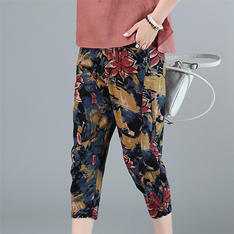 2021年夏季时尚印花潮流休闲七分裤/九分裤，女装大码女装，叶笙衣