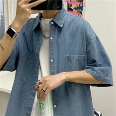 夏季薄款牛仔衬衫男短袖休闲港风百搭韩版FC05P38，男装衬衫，星座1116-2