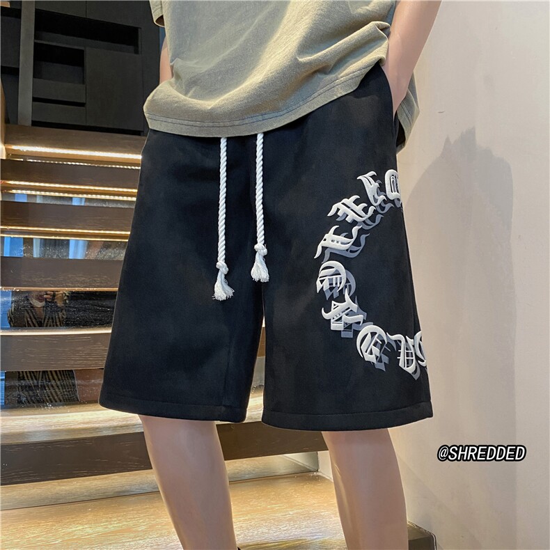 抖音品质麂皮绒夏季新款短裤哥特字母五分裤B315-K23247-p45控58图片