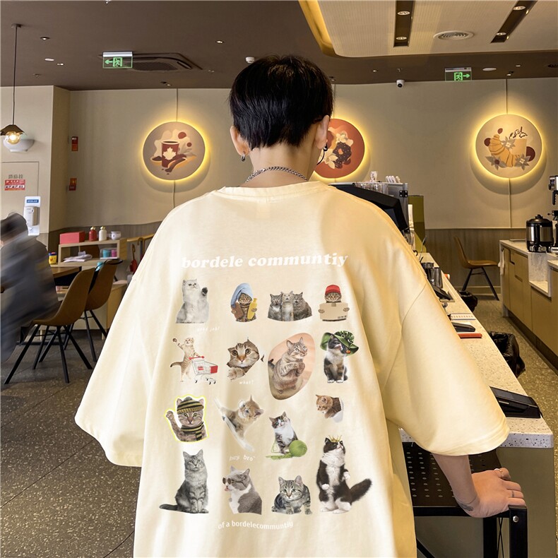 小猫满印纯棉短袖T恤大码M~5XLXZ604-DT209-P25控38,男装T恤,星座604