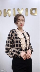 春季韩系格子衬衫图片