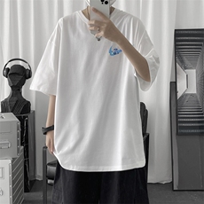 T006P18短句风休闲宽松百搭学生卡通对钩印花夏装情侣T恤棉，男装T恤，电商A026-1