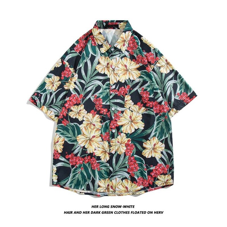 2025新款短袖碎花衬衫男夏沙滩青年泰式半袖衬衣夏威夷痞帅气寸衫，男装衬衫，星座506B