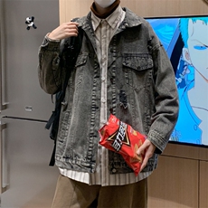 牛仔外套男春秋季高街潮牌休闲夹克港风帅气宽松外套JK0249-P62，男装夹克，星座308B-1