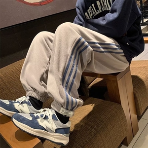 双面摇粒绒裤子男冬季加厚青少年运动卫裤大码宽松束脚裤 K48图片