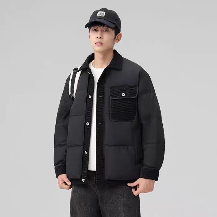(网图)90白鸭绒71-98克翻领拼接羽绒服保暖313B-99818-P220,男装羽绒服,星座313B