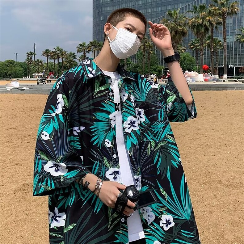 花衬衫男高级感痞帅夏季港风复古宽松休闲夏威夷短袖C2212P30,男装衬衫,星座1116-2