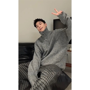 纽扣针织衫外套男重磅800g秋冬老钱风半高领毛衣-A2329TP68,男装针织衫/毛衣,电商B241