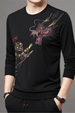 秋季男士长袖卫衣圆领体恤印花纯棉中年商务休闲上装衣服打底衫，男装卫衣，电商B212（原钱塘6029）