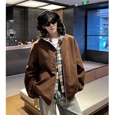 P108W367美式假两件格子连帽夹克男女通用情侣宽松时尚外套，男装夹克，电商A170