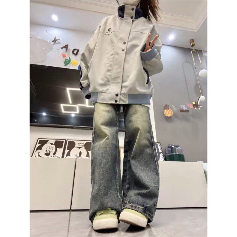 D8865-P75新款字母刺绣拼接立领夹克宽松情侣百搭外套-网图现货,男装夹克,星座603-2