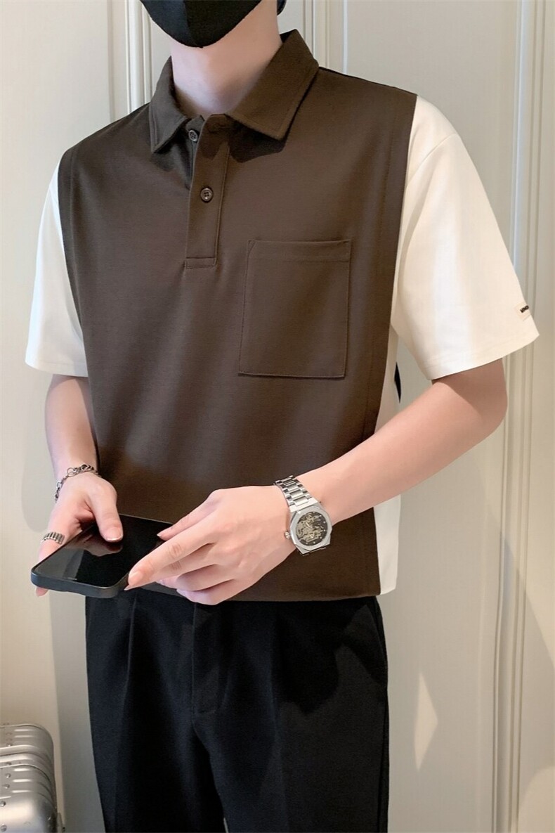 2025夏季新款社会小伙假两件polo衫男短袖T恤TX04P68控98,男装Polo衫,电商B276A