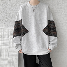 8XL-M民族风加绒加厚卫衣男款冬季拼接套头衫特大码外套WY005P58，男装卫衣，电商B312