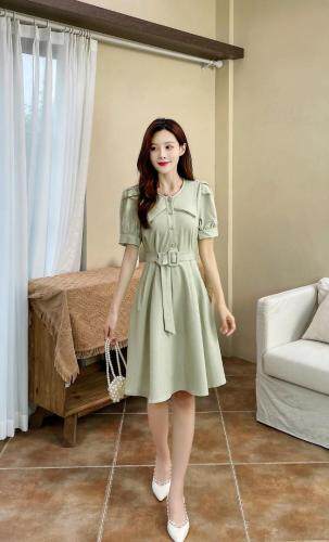 现货2021夏新款小清新淑女短袖连衣裙M-XXL，女装连衣裙，艾涵o