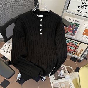 毛衣男秋冬季美式复古vintage慵懒风高级感宽松针织衫 M144图片