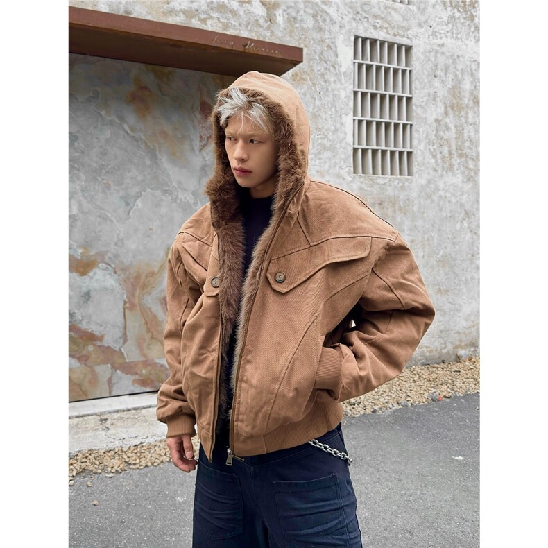美式座山雕连帽棉服男2025秋冬新款宽松夹克外套MF422-P120图片