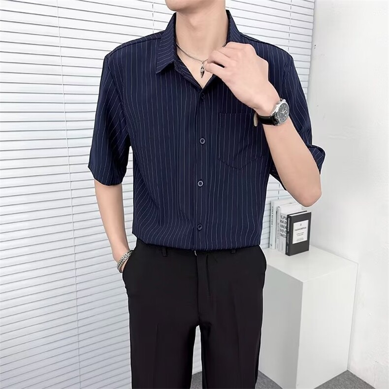短袖衬衫男士夏季新款潮流休闲宽松冰丝衬衣痞帅D8310B-2-P35,男装T恤,星座310B-2